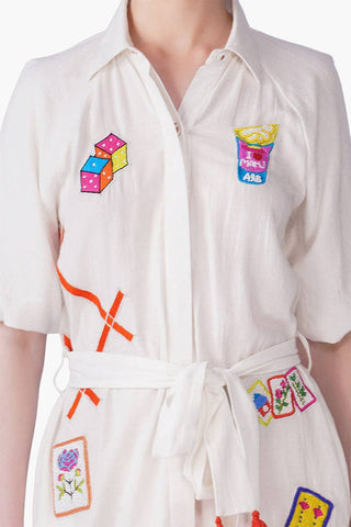Mahjong Muse Embellished Shirt Dress