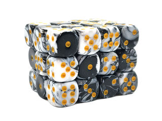 36ct 12mm D6 Dice Set: Vorpal - Black & White w/Gold