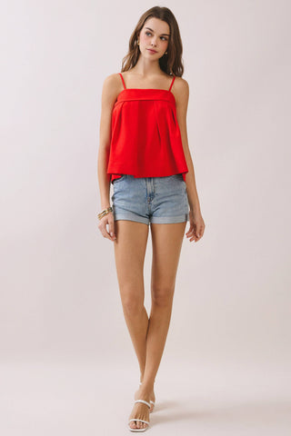 CT9854-Bow Back Detail Spaghetti Strap Cami Top: Red / L