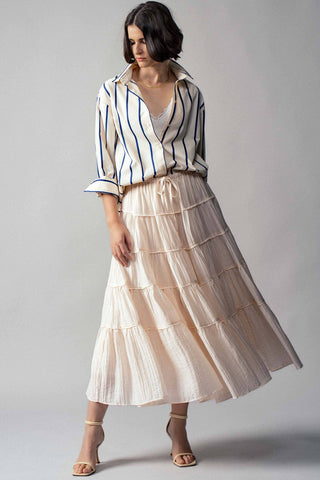 Oversized Coastal Stripe Button-Down Shirt