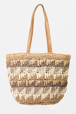 Lisette Straw Braided Striped Tote Bag