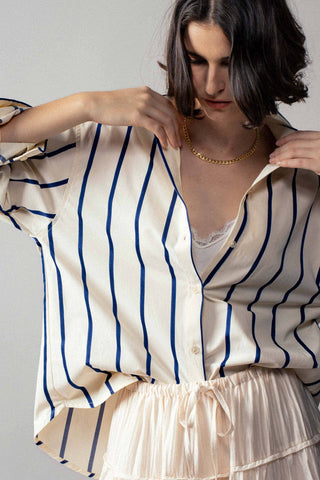 Oversized Coastal Stripe Button-Down Shirt