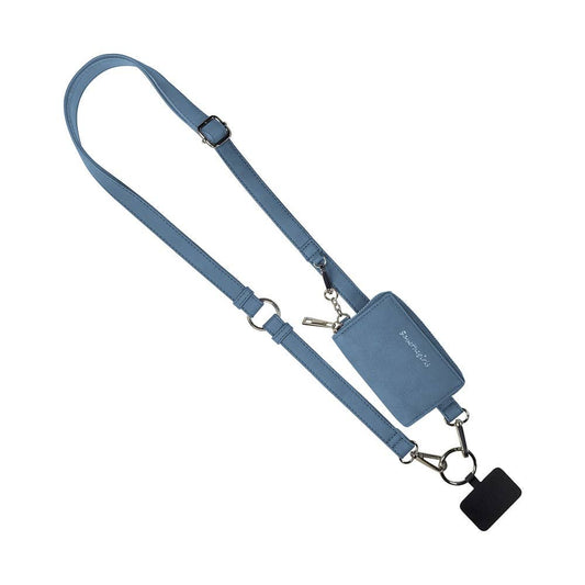 Clip & Go Brushed Vegan Leather Phone Lanyard - Rfid Pouch: Denim - Denim Pouch