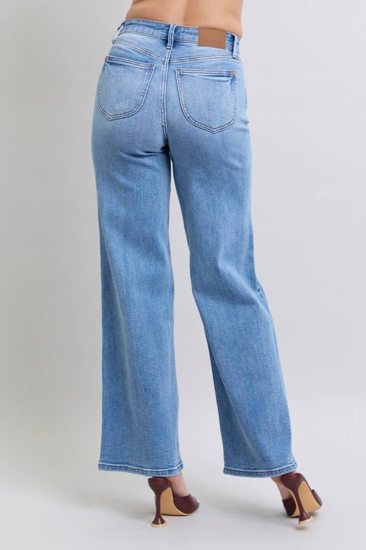 Judy Blue Vintage Wash Retro Wide Leg Jeans