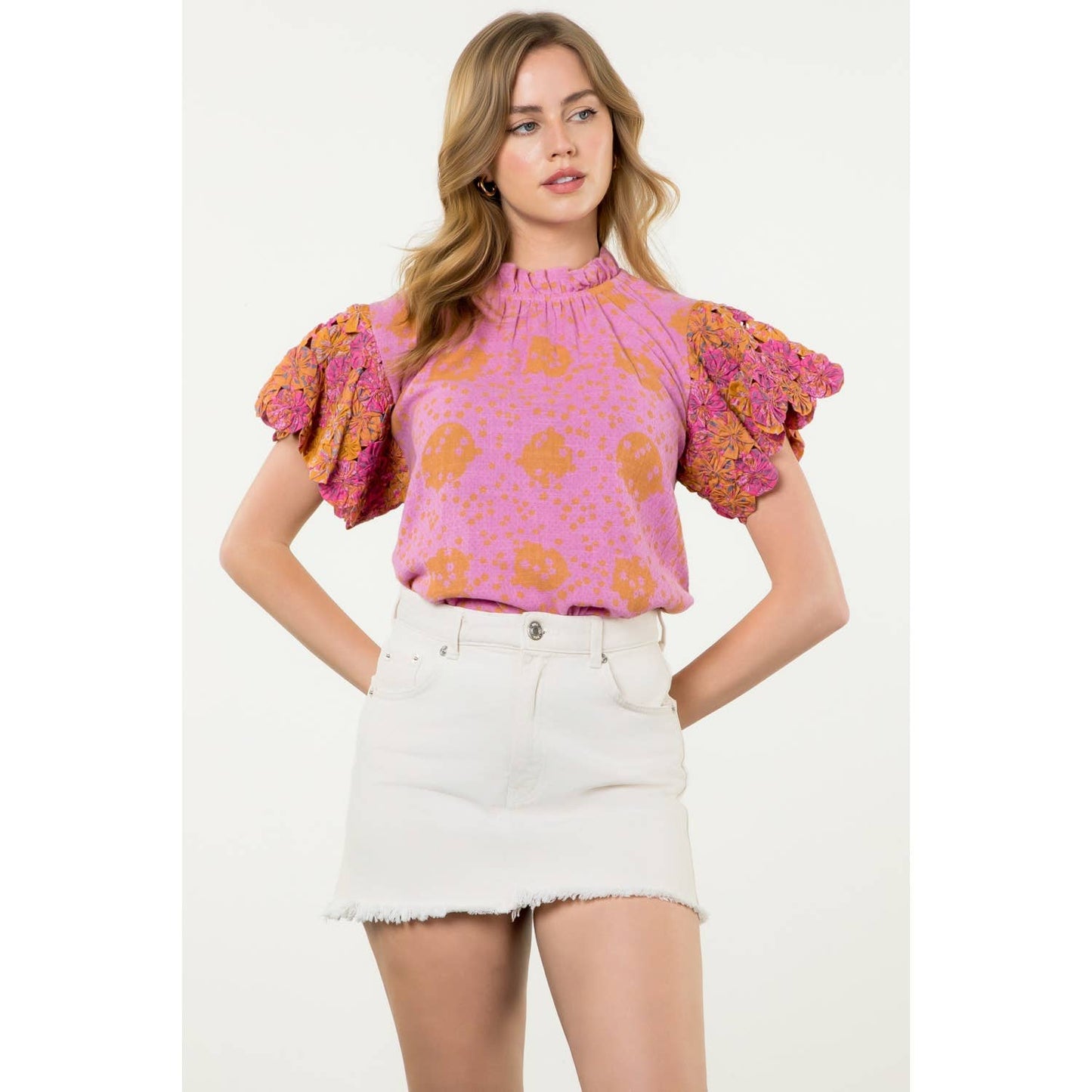 Joie Handmade Flower Embellished Sleeve Top: PINK