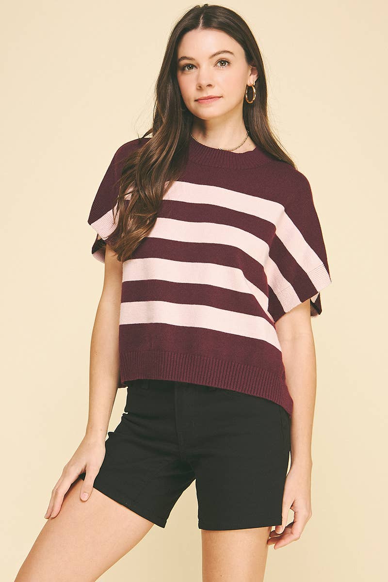 STRIPE SWEATER VEST - 4739WA: NAVY/GREY / M
