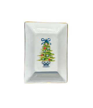 Blue Bow Christmas Tree Dice Dish