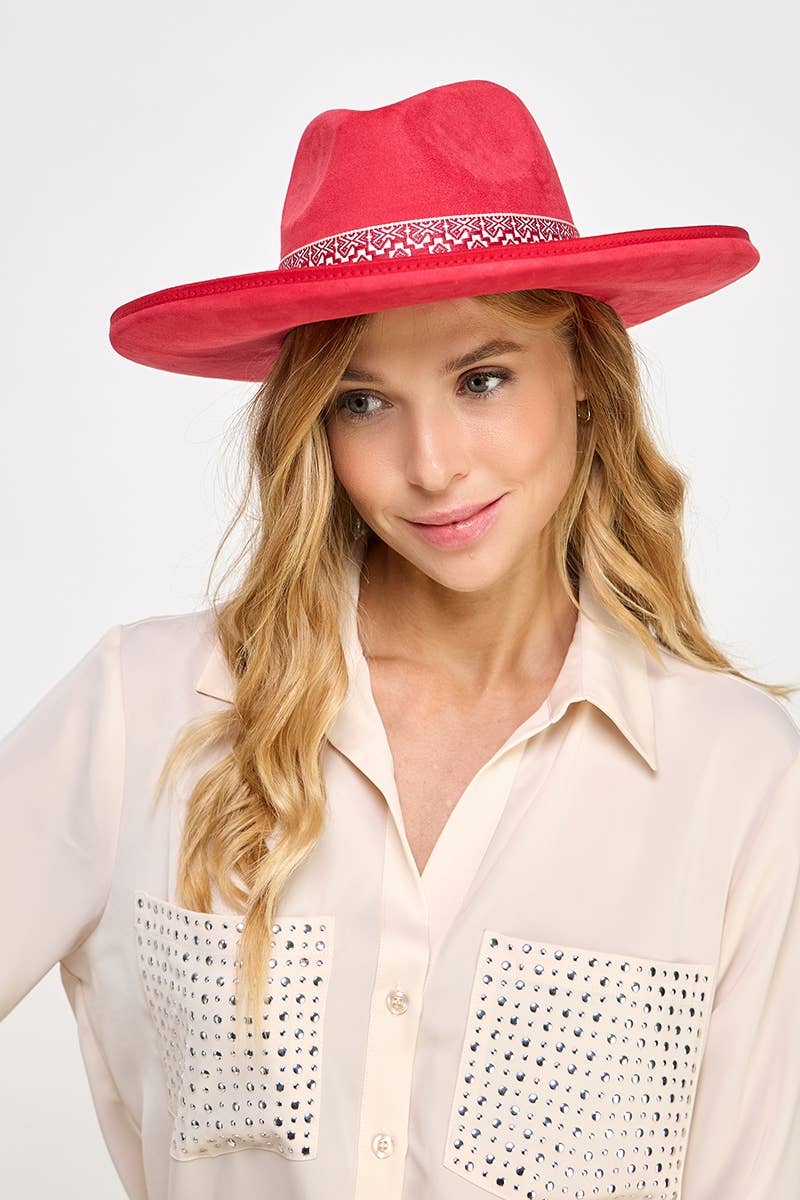 Boho Band Beveled Cowboy Fedora Hat: Ivory