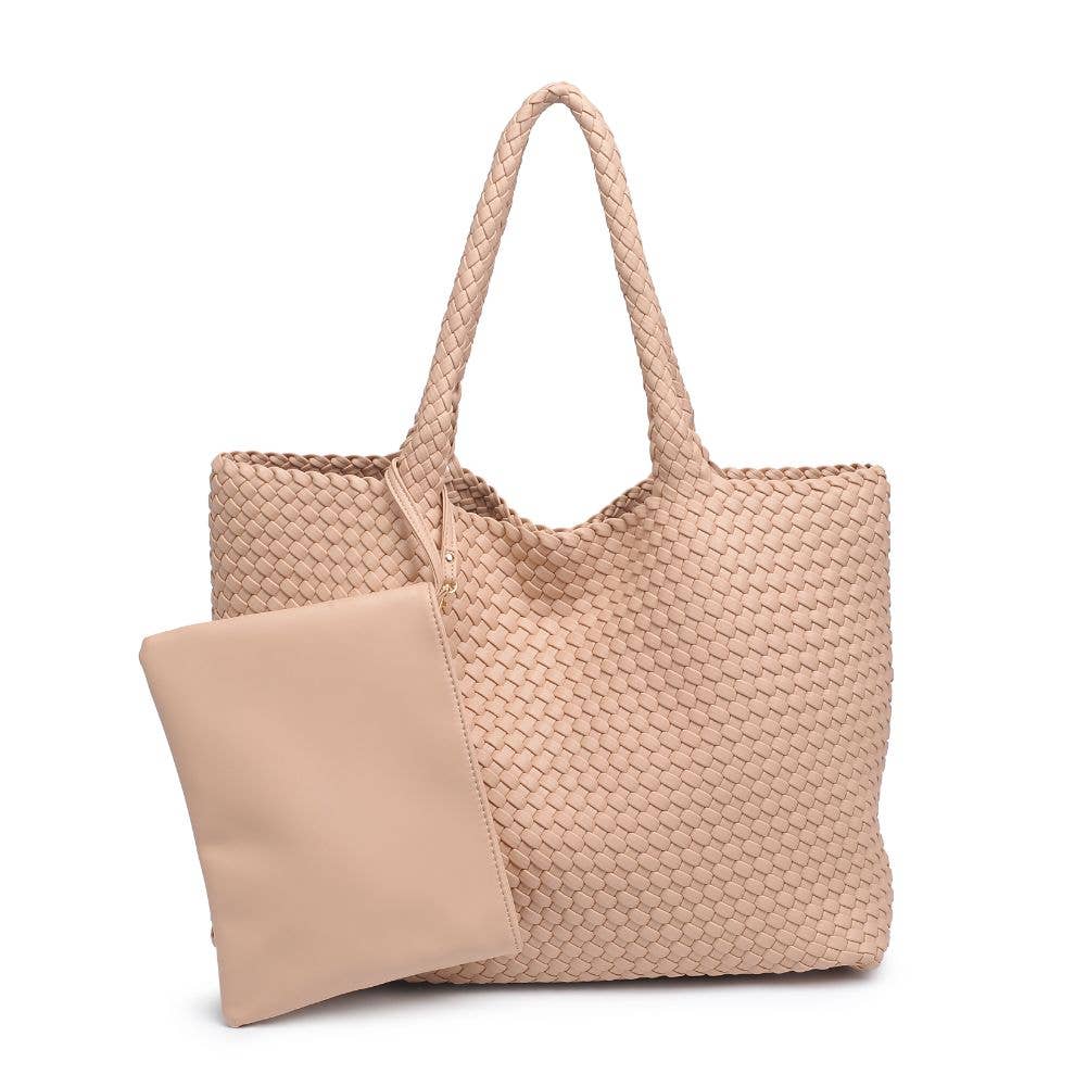 Solana Woven Vegan Leather Tote: Burgundy