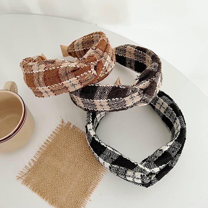 Knit Plaid Twist Headband