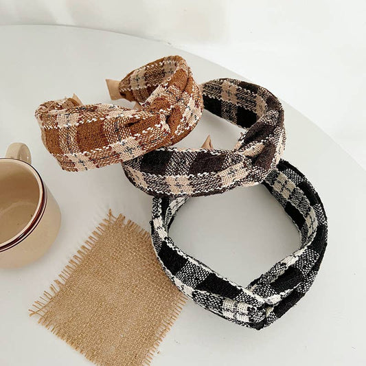 Knit Plaid Twist Headband