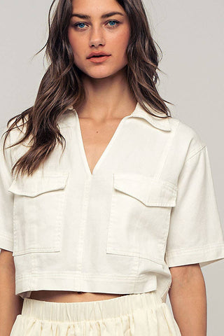 Pastel Collared Camp Shirt: CREAM
