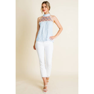 Embroidered Gingham Print Halter Top