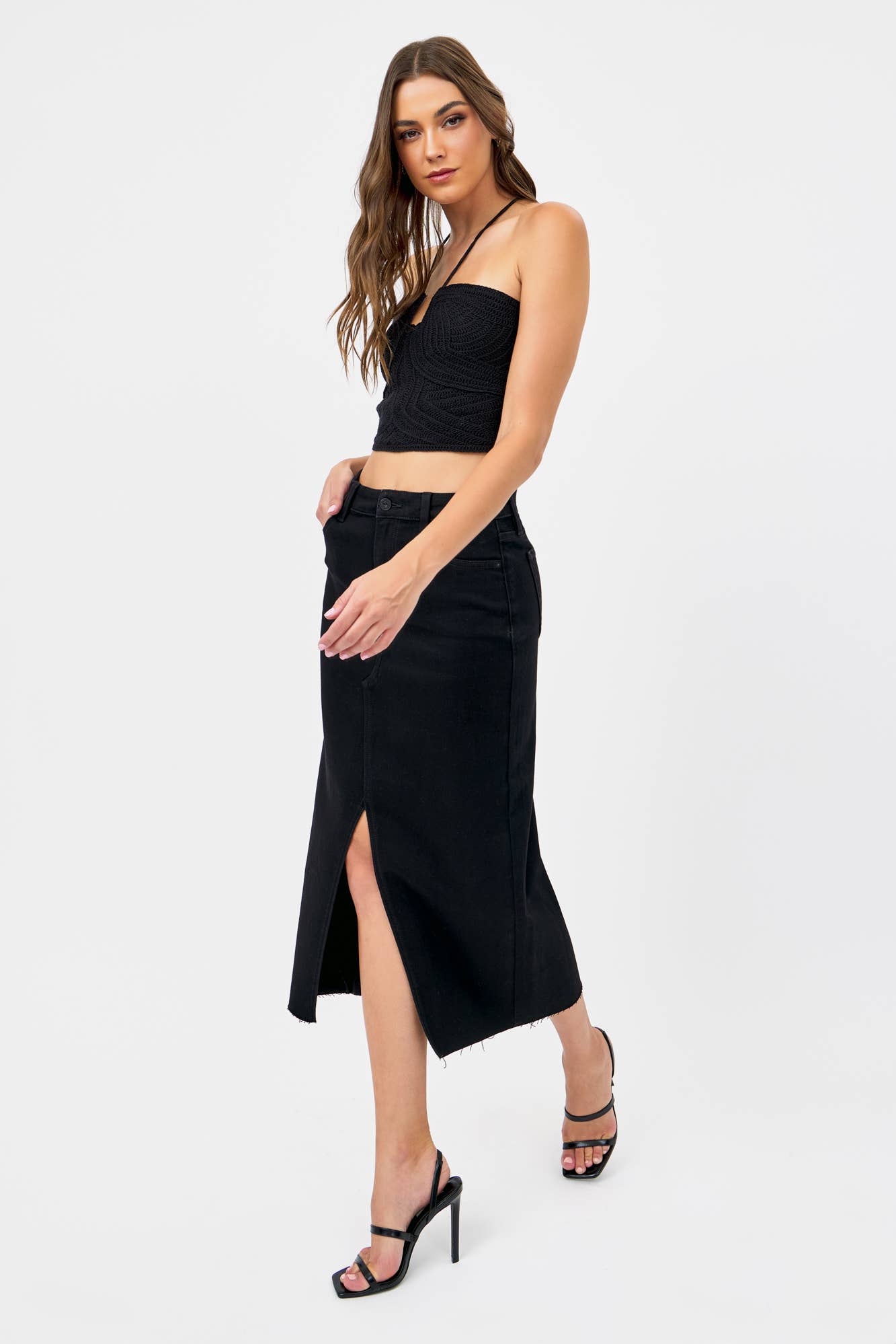 Black 34" Inseam Midi Skirt: XS