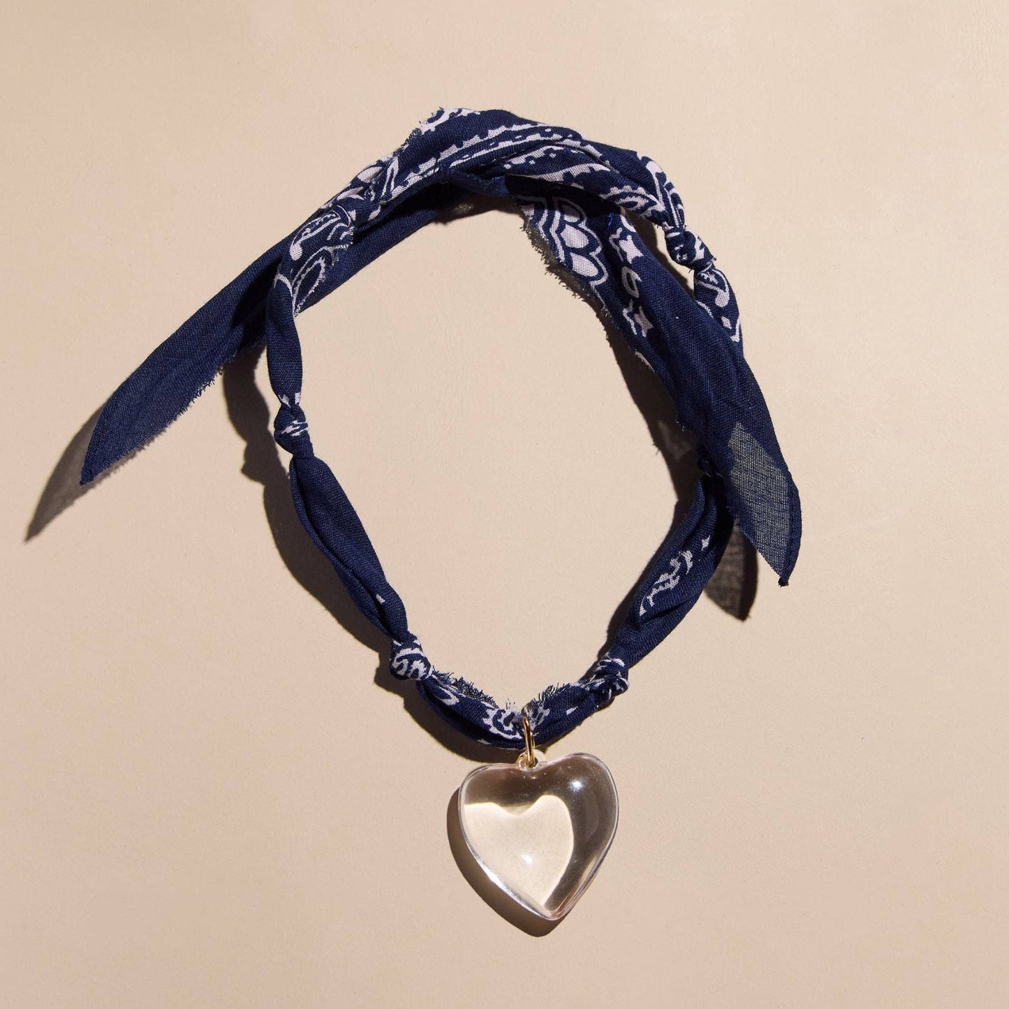 Navy Bandana Necklace: Silver Oversized Heart Charm / Navy