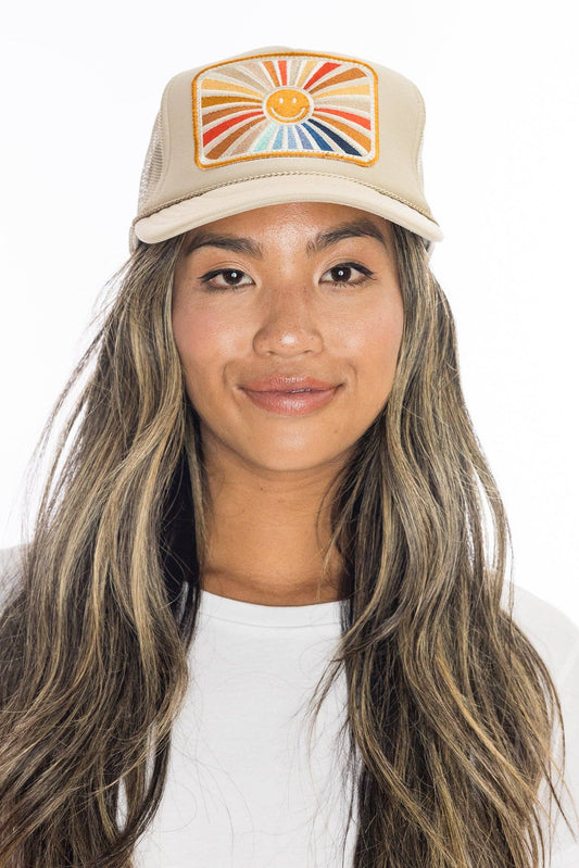 Rays Of Happy Trucker Hat- Tan