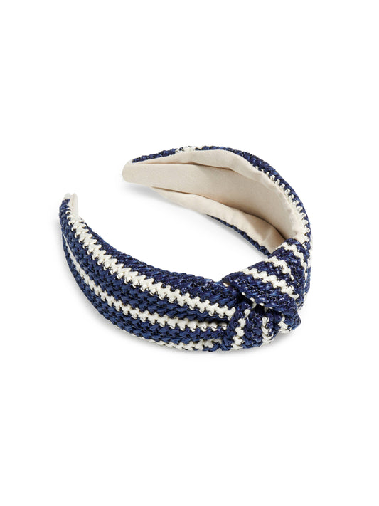 WOVEN STRIPE KNOTTED HEADBAND: NAVY