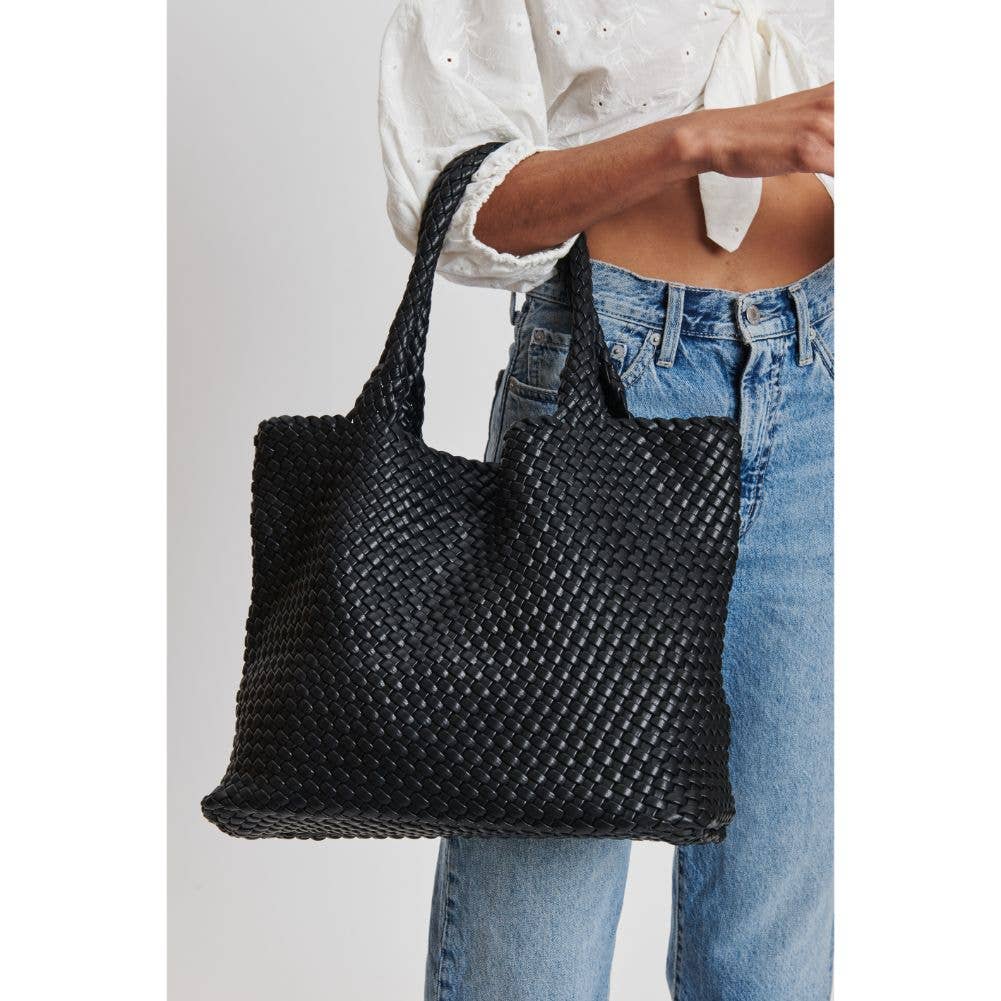 Solana Woven Vegan Leather Tote: Kelly Green