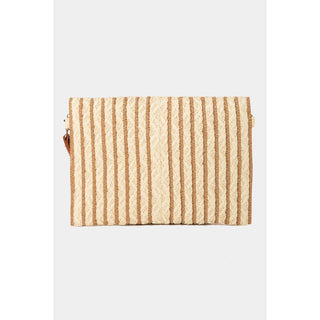 Rectangle Straw Striped Clutch Bag: Taupe