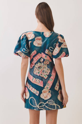 Mahjong Print Shift Mini Dress