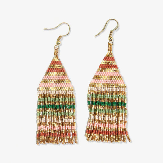 Lexie Horizontal Gold Lines Beaded Fringe Earrings