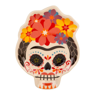 6.2 Inch Girl Day Of The Dead Skeleton Plate With Flower Hat
