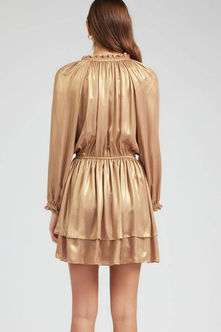 Gold Mini Dress W/ruffle Detail: Gold / L
