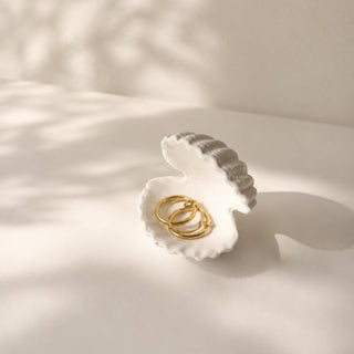 Handcrafted Sea Clam Shell Ring Box: Beige + Mother of Pearl Terrazzo