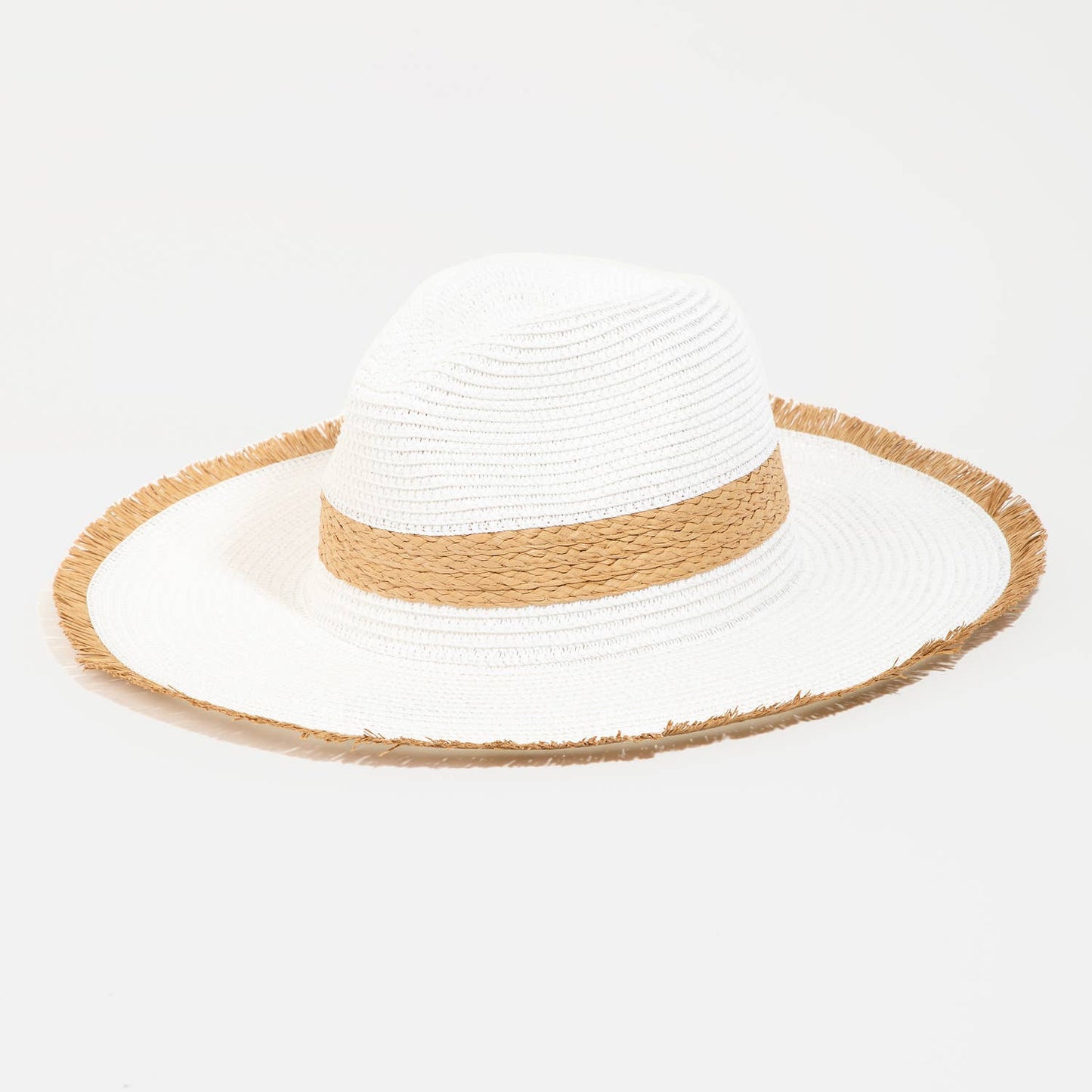 Flat Brim Straw Braided Strap Sun Hat: White