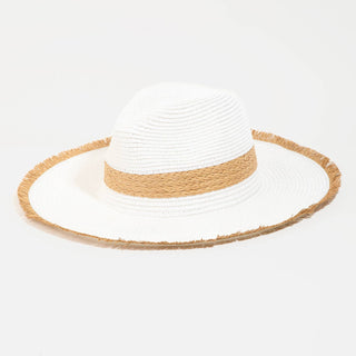 Flat Brim Straw Braided Strap Sun Hat: White