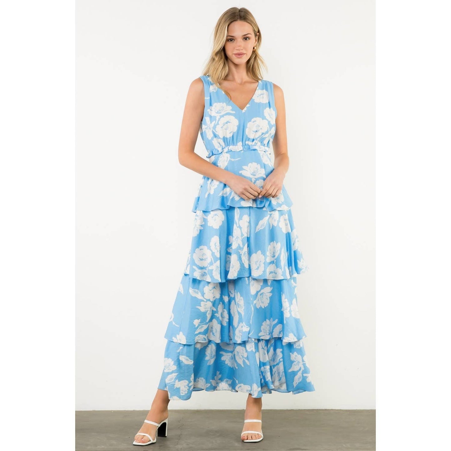 Floral Flutter Tiered Maxi Dress