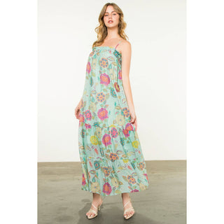 Ansley Strap Tie Floral Maxi Dress: MINT