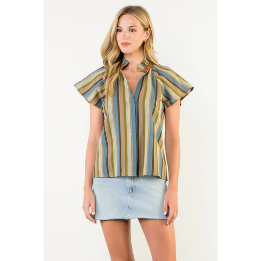 Stanton Short Sleeve Striped V-Neck Top