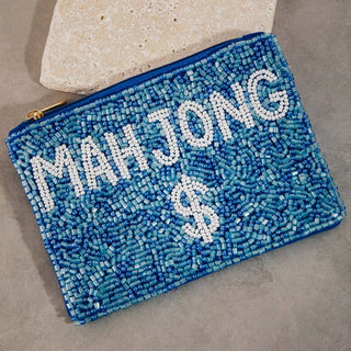 Blue Mahjong Money Seed Beaded Coin Purse: MULTI