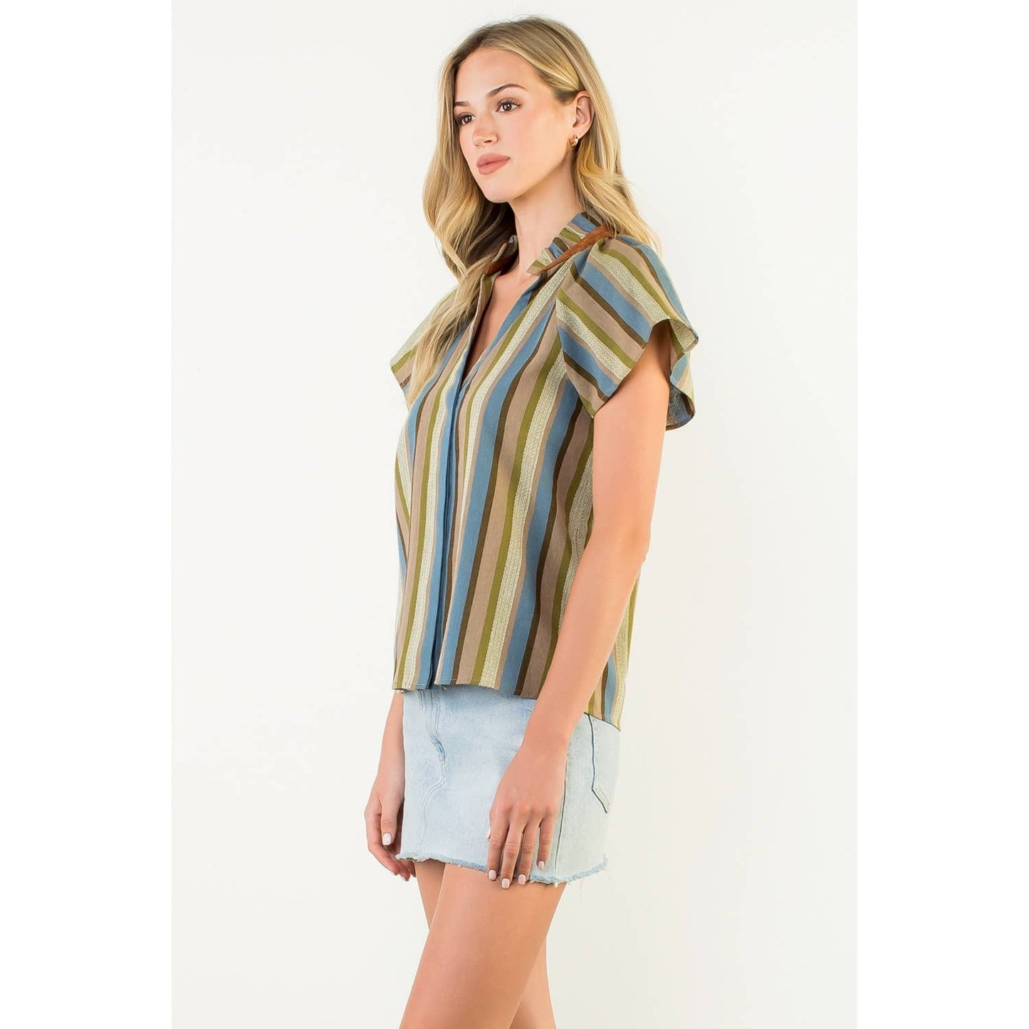 Stanton Short Sleeve Striped V-Neck Top