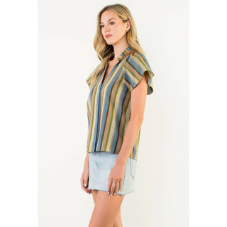 Stanton Short Sleeve Striped V-Neck Top