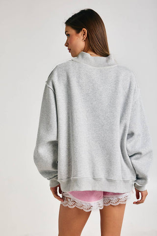 Mahjong Embroidered Sweatshirt: Heather Gray/Pink
