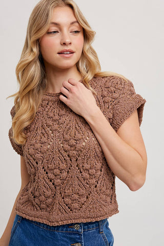 KNIT SWEATER SHORT SLEEVED PULLOVER: NATURAL / S