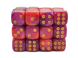 36ct 12mm D6 Dice Set: Vorpal - Rose Red & Purple w/ Gold