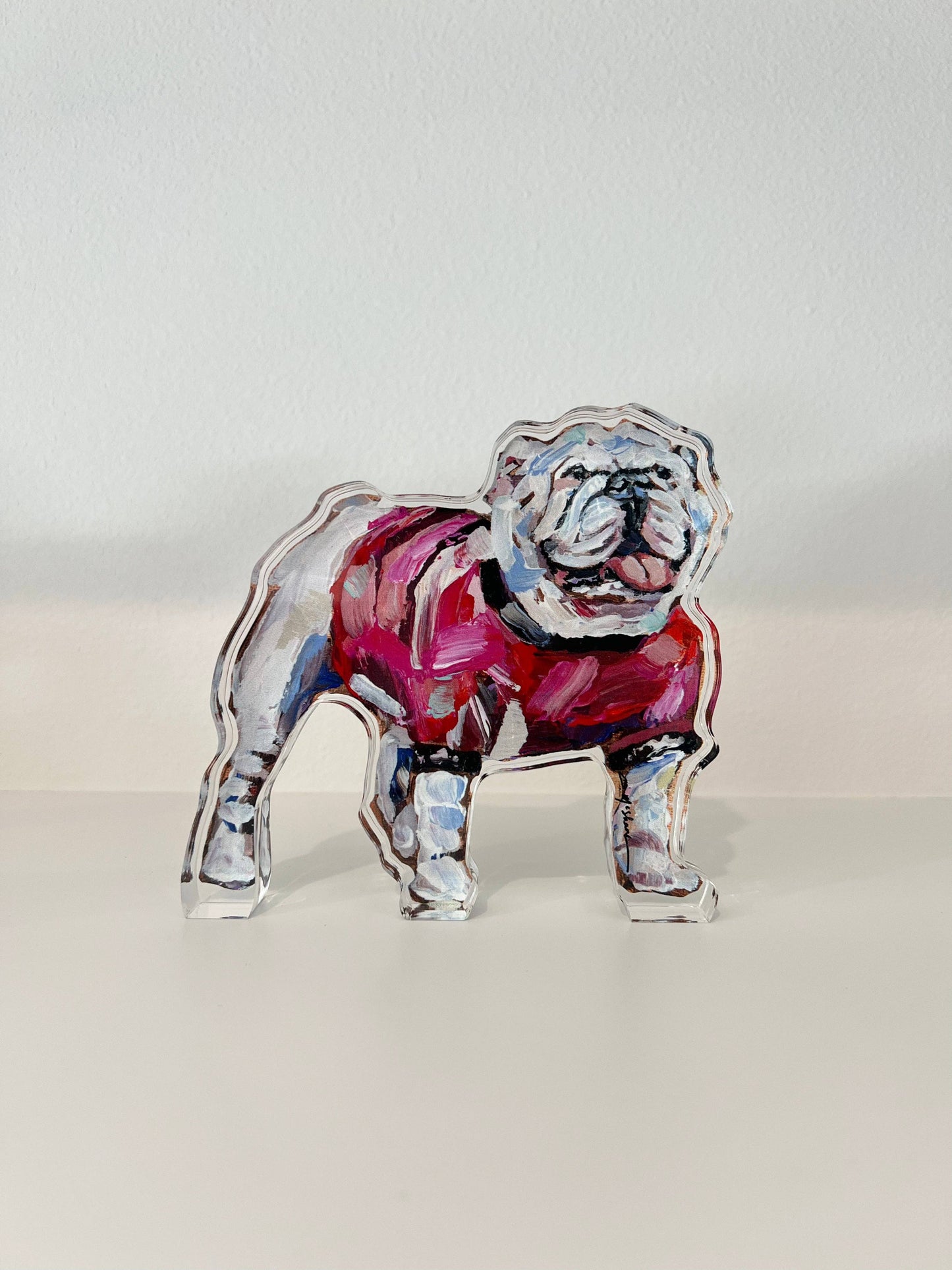 "Bulldog Red Shirt" acrylic shelfie: Large