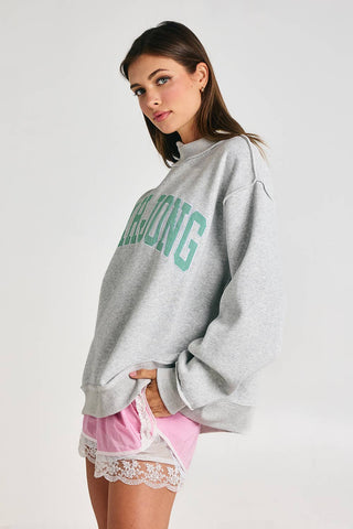 Mahjong Embroidered Sweatshirt: Heather Gray/Pink