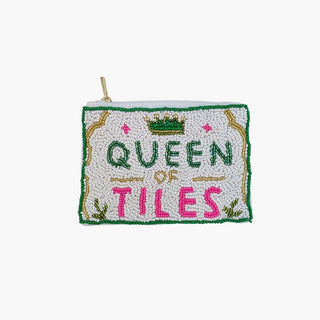 Queen Of Tiles Crown Beaded Coin Pouch: WHITE