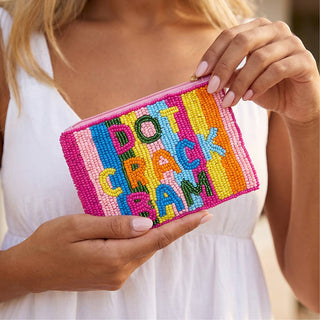Dot Crack Bam Rainbow Striped Beaded Coin Pouch: MULTI