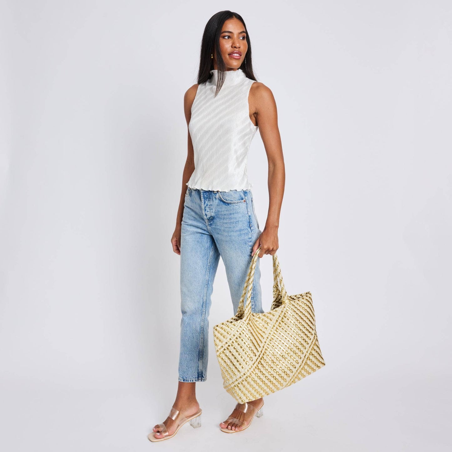 Solana Woven Tote: Black Ivory