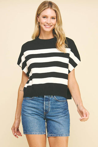 STRIPE SWEATER VEST - 4739WA: BLACK/IVORY / L