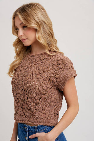 KNIT SWEATER SHORT SLEEVED PULLOVER: NATURAL / M