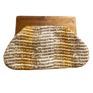 Charlotte Beaded Gold Silver Clutch with Wooden Handle