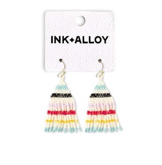 Cassie Mini Stripe Short Fringe Earrings Black Light Blue Lemon