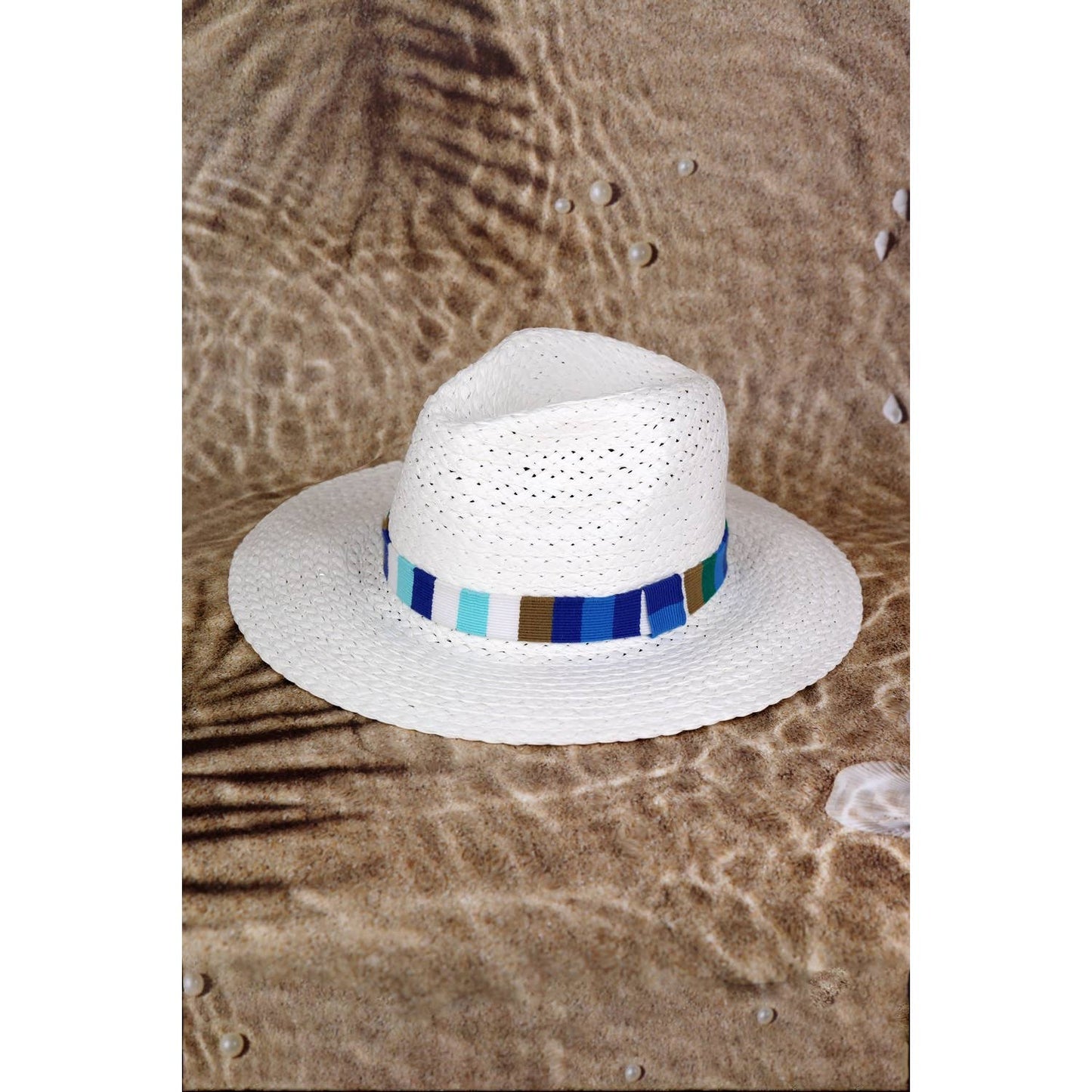 Multi Color Stripe Band Straw Hat: Black