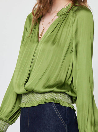 Surplice V-neck Blouson Blouse: Olive / M